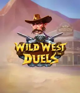  Dive into the daring world of "Wild West Duels" by Pragmatic Play, featuring a hardened gunslinger ready for a showdown. The image displays a stern cowboy with crossed pistols, framed by a desert backdrop. His focused expression and authentic attire capture the essence of the Old West. The game's title is clearly displayed in an ornate font, enhancing the exciting theme. 